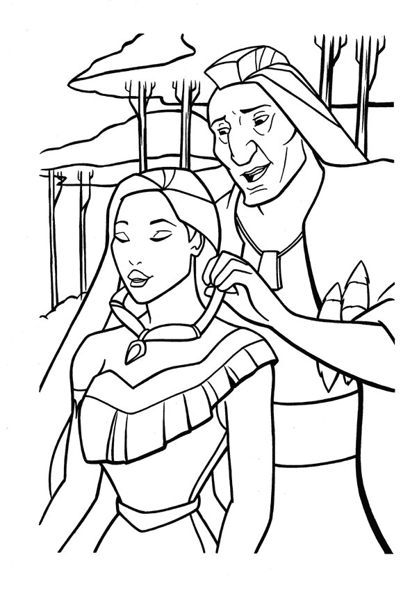 Coloriage de Pocahontas et Powhatan