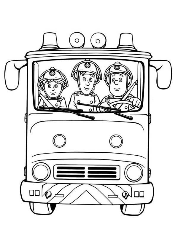 Coloriage de pompiers dans leur camion