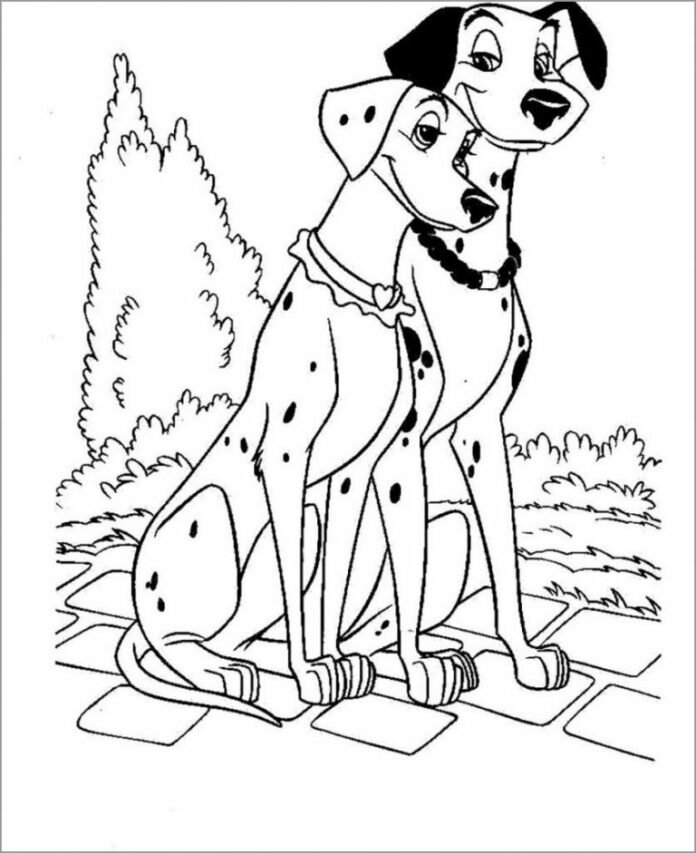 Coloriage de Pongo et Perdita amoureux