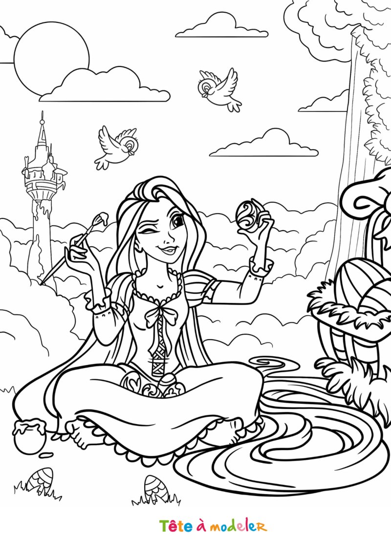 Coloriage de Raiponce à Pâques