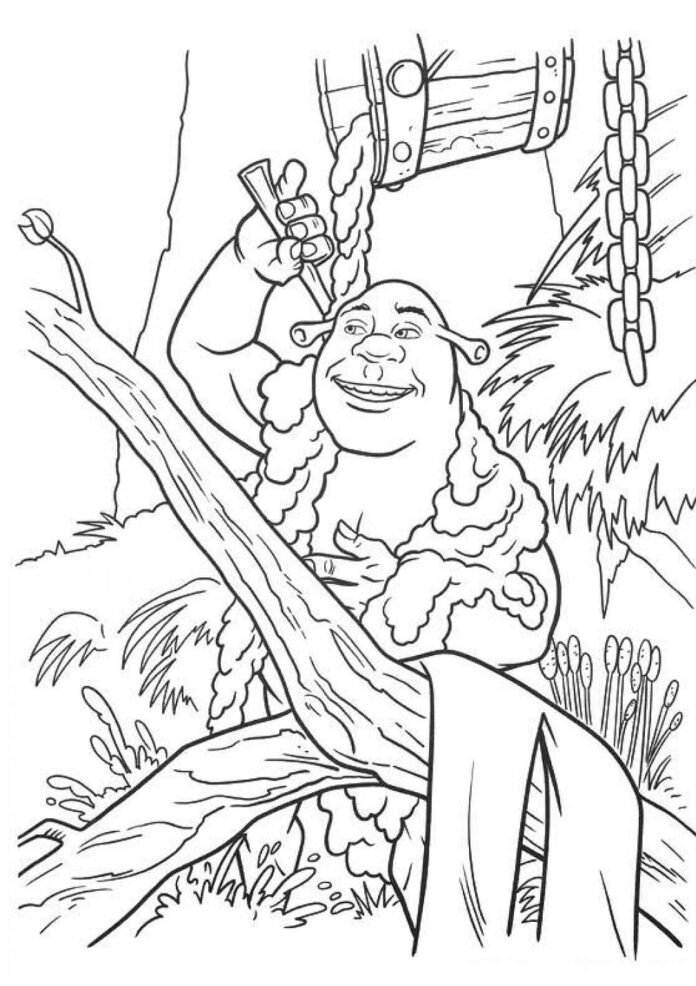 Coloriage de Shrek dans le bain marécageux