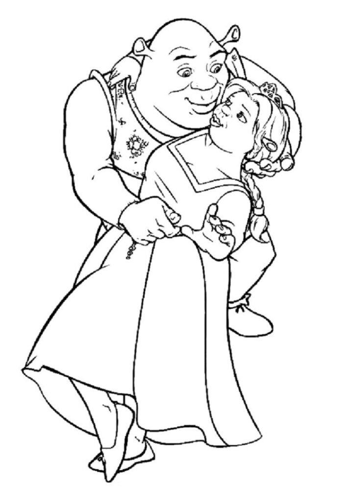 Coloriage de Shrek e Fiona amoureux 