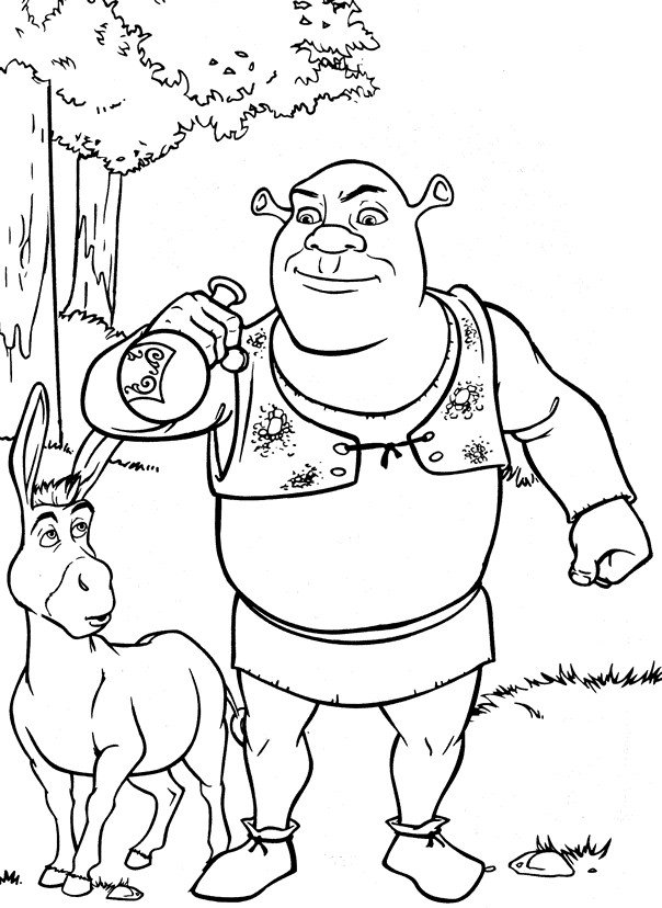 Coloriage de Shrek et l'Âne en promenade