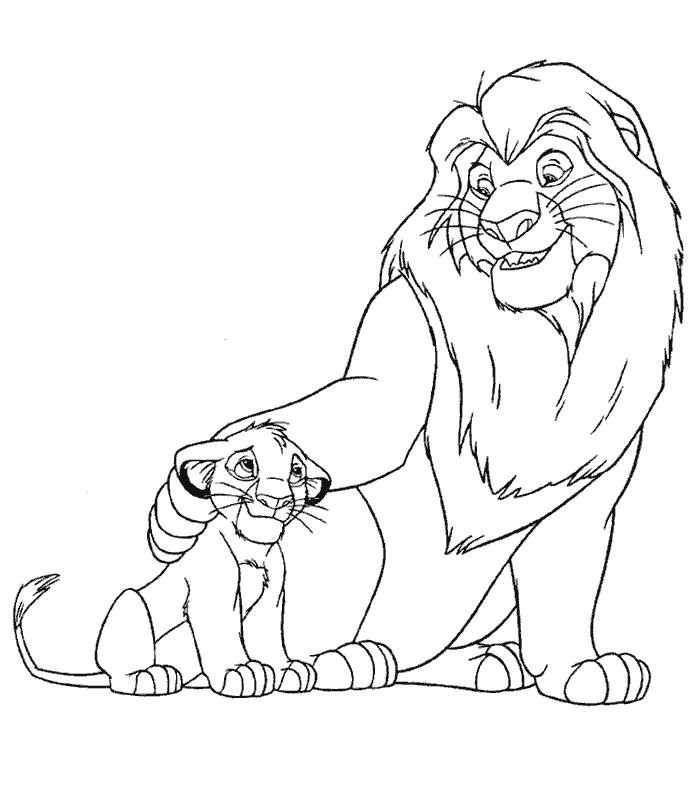 Coloriage de Simba avec son papa