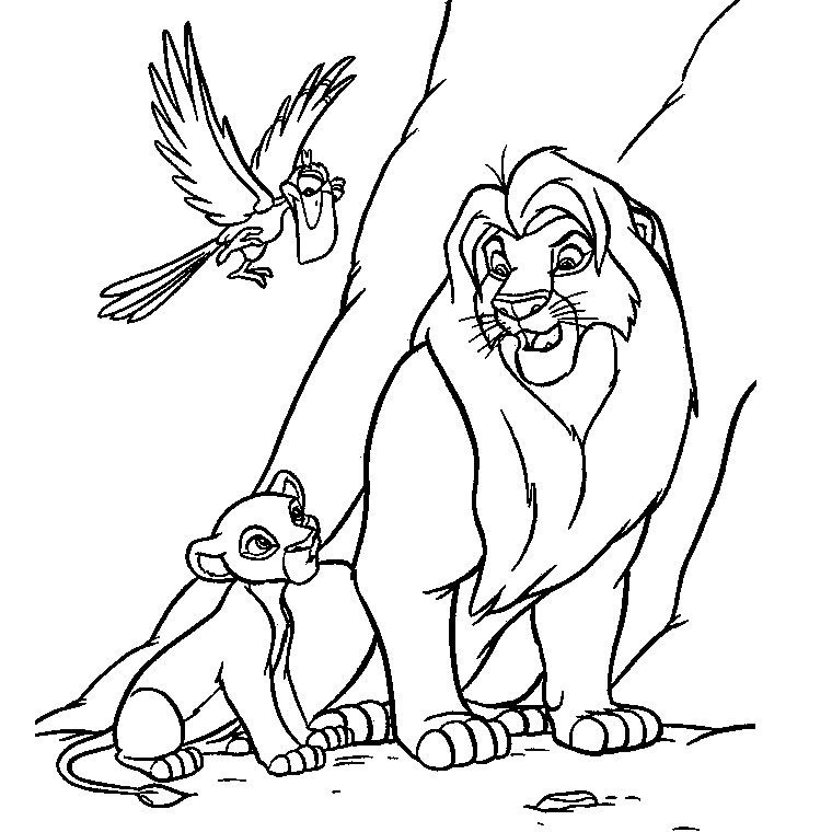 Coloriage de Simba, Zazu et Kiara