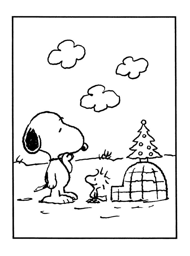 Coloriage de Snoopy et Woodstock à Noël