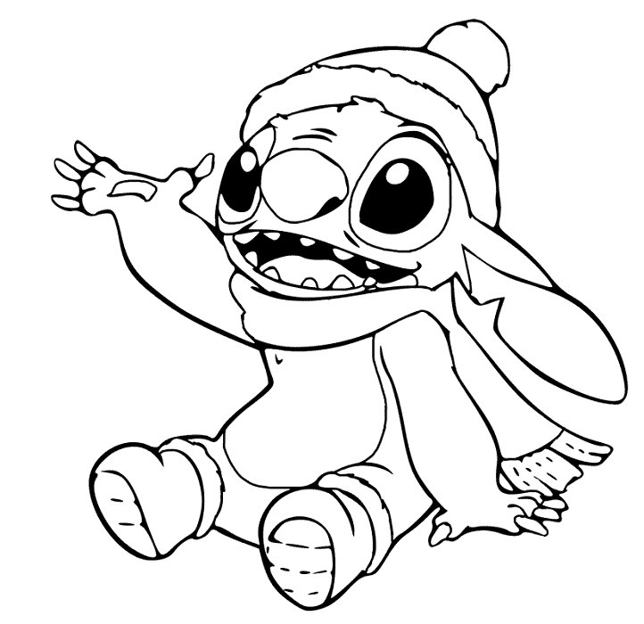 Coloriage de Stitch avec un chapeau de Noël