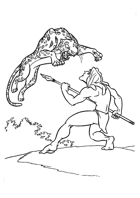 Coloriage de Tarzan et du tigre