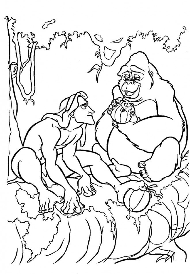 Coloriage de Tarzan et Kerchak