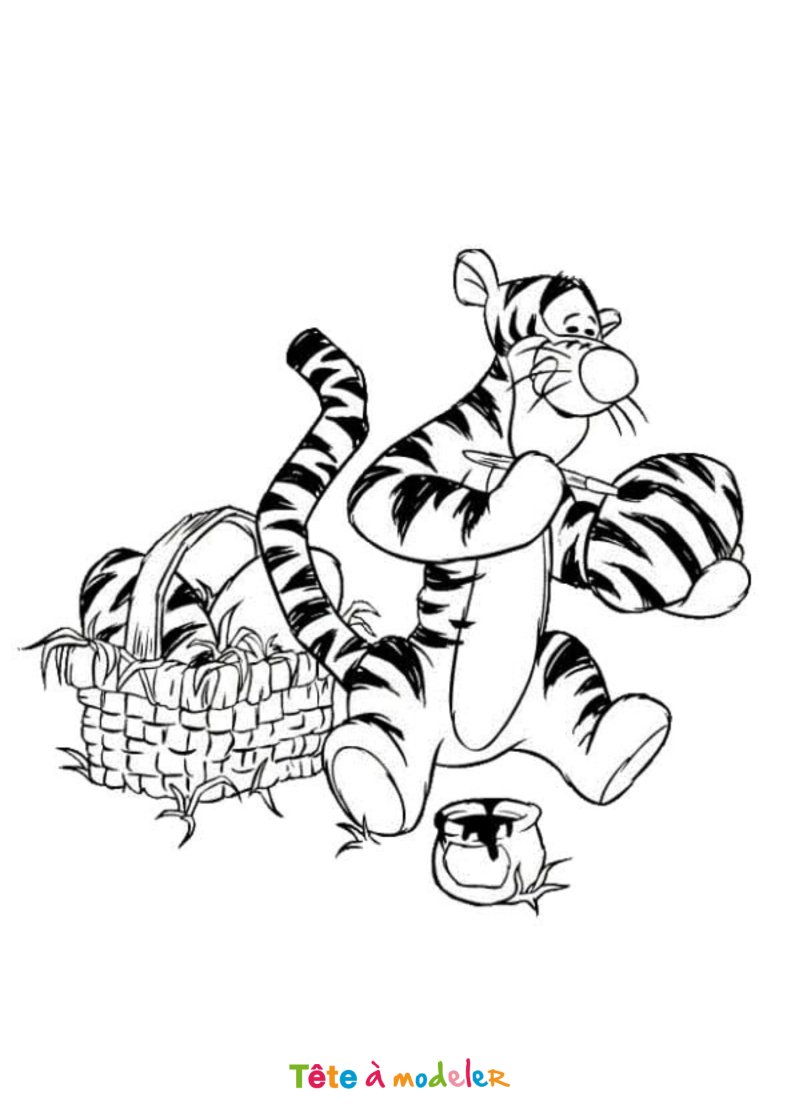 Coloriage de Tigrou à Pâques