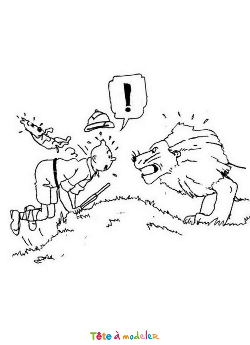 Coloriage de Tintin et le lion