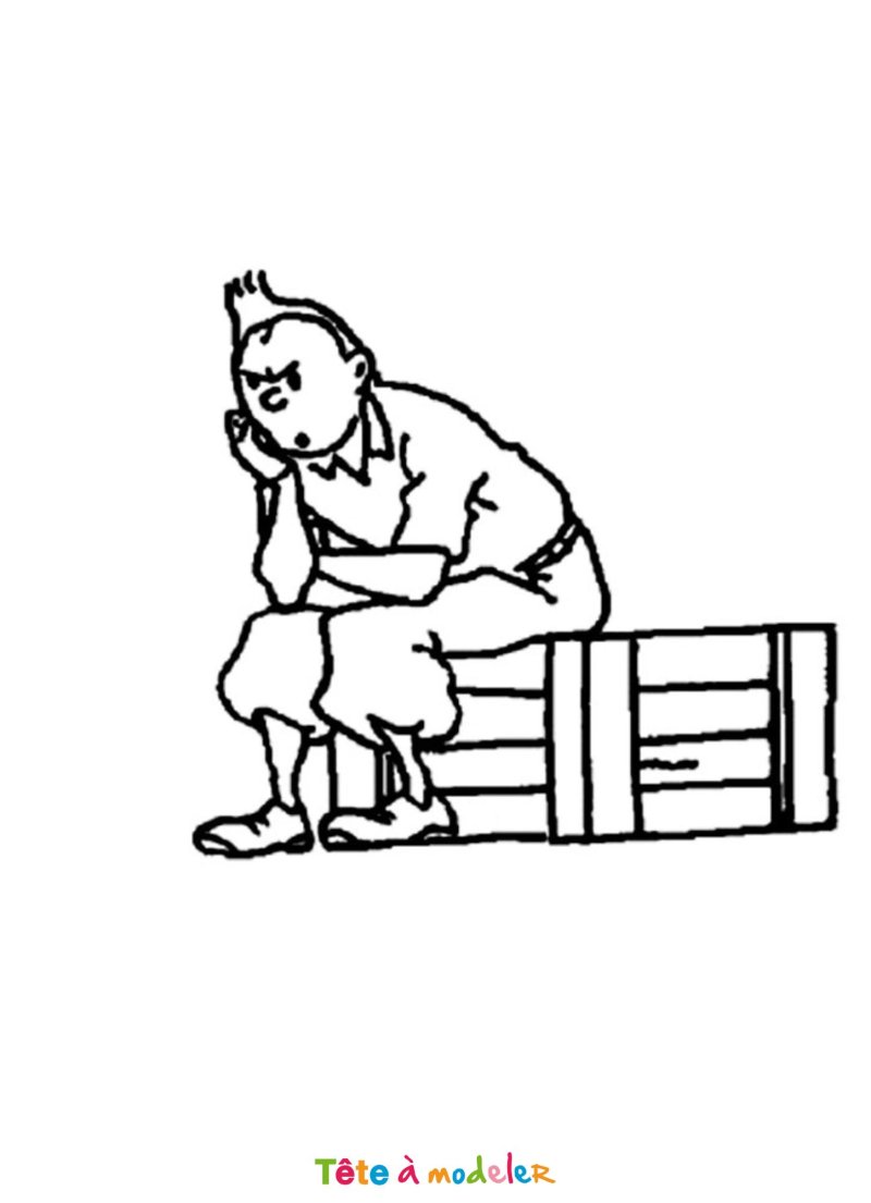 Coloriage de Tintin qui pense