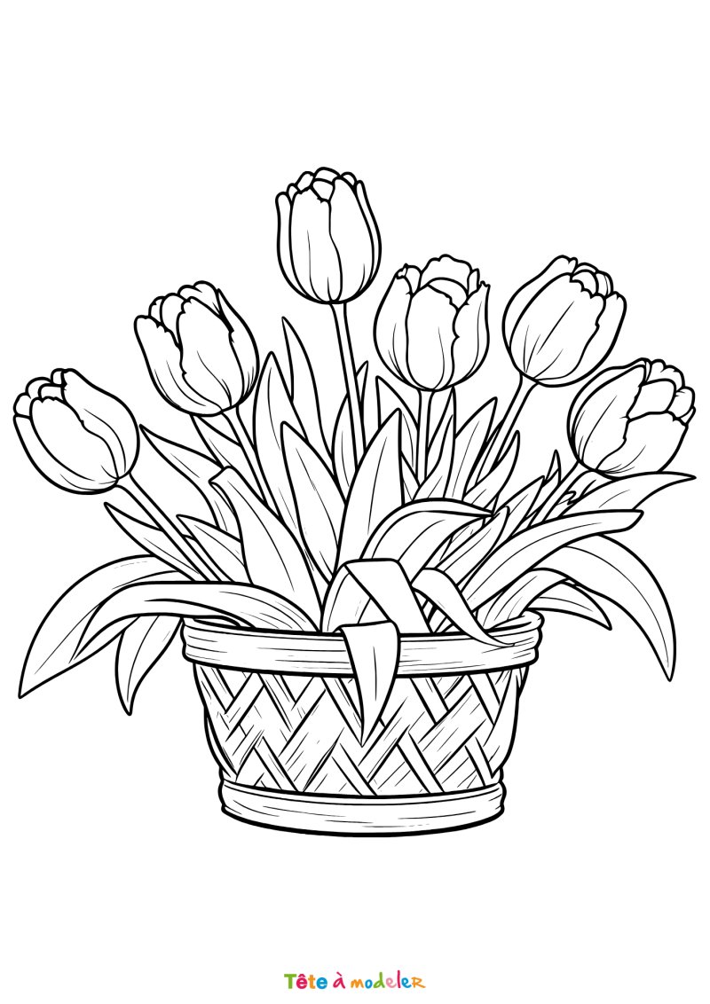 Coloriage de tulipes dans un pot
