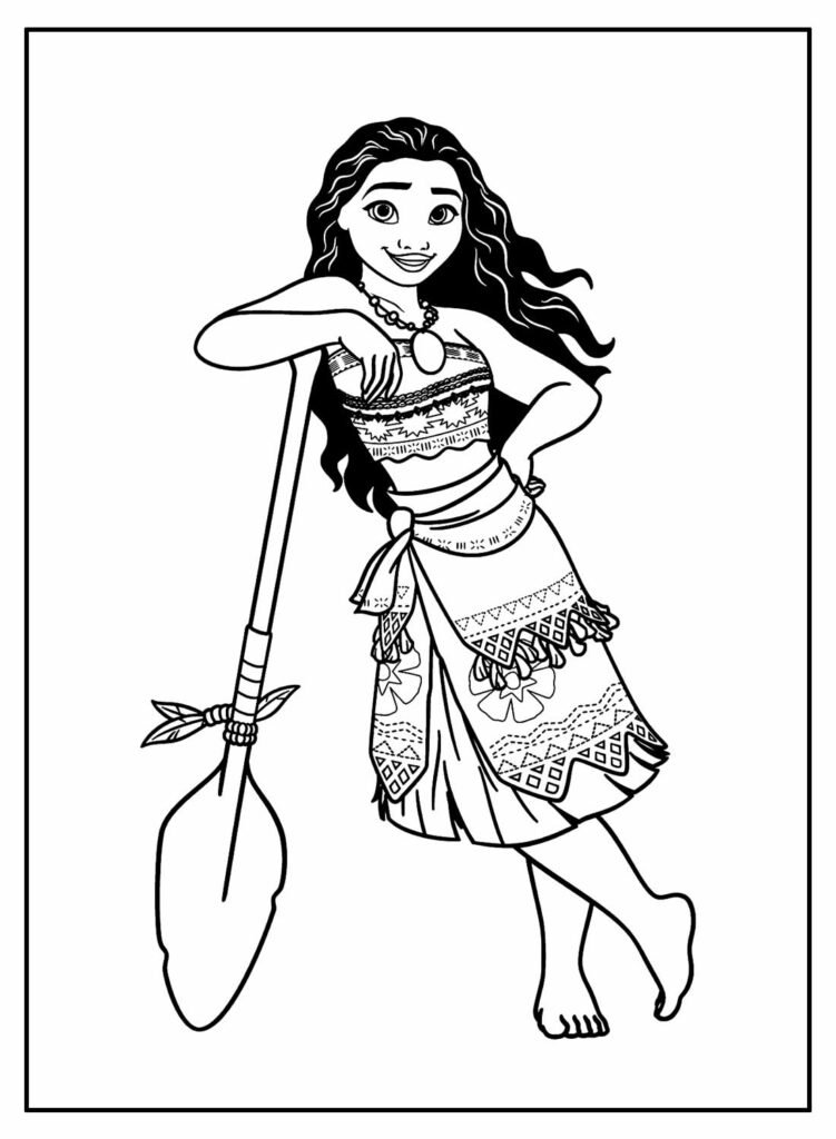 Coloriage de Vahiana et sa pagaie
