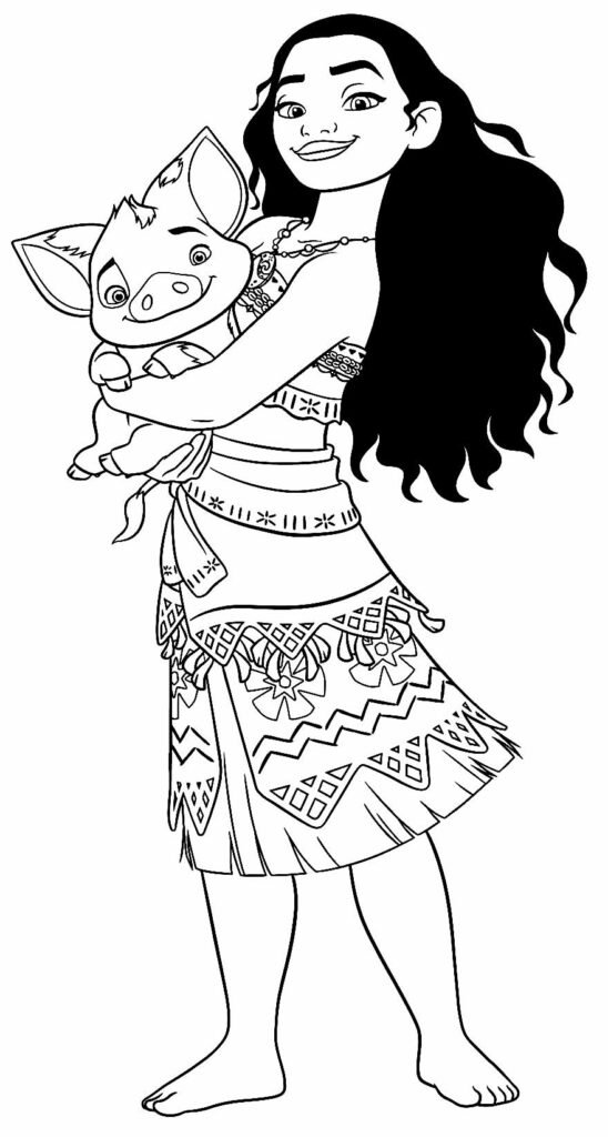 Coloriage de Vaiana et Pua