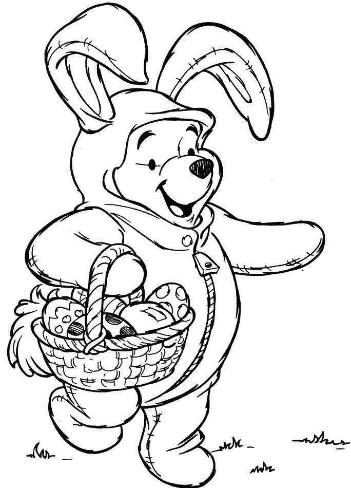 Coloriage de Winnie déguisé en lapin de Pâques