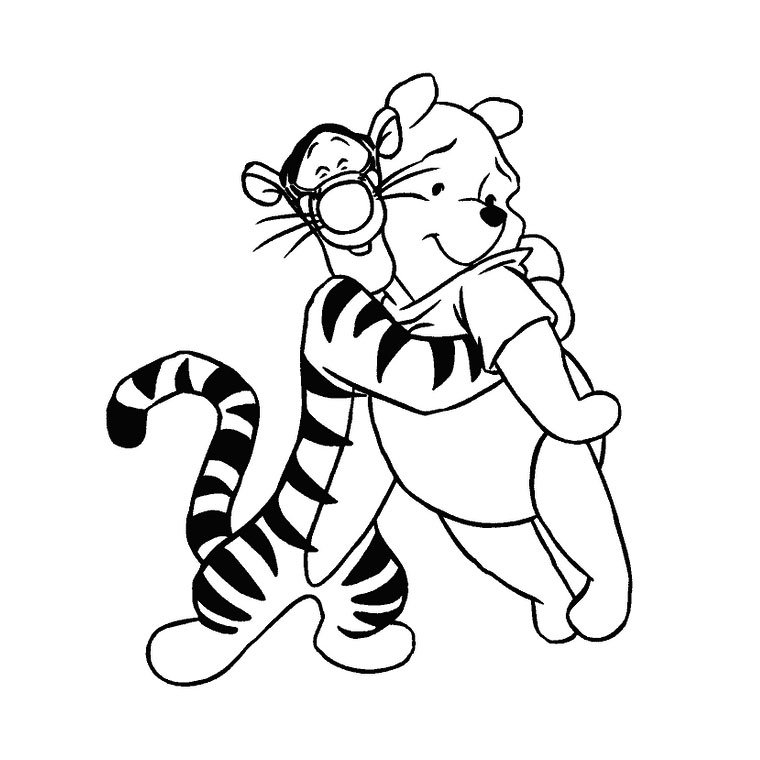 Coloriage de Winnie et Tigrou qui font un câlin 