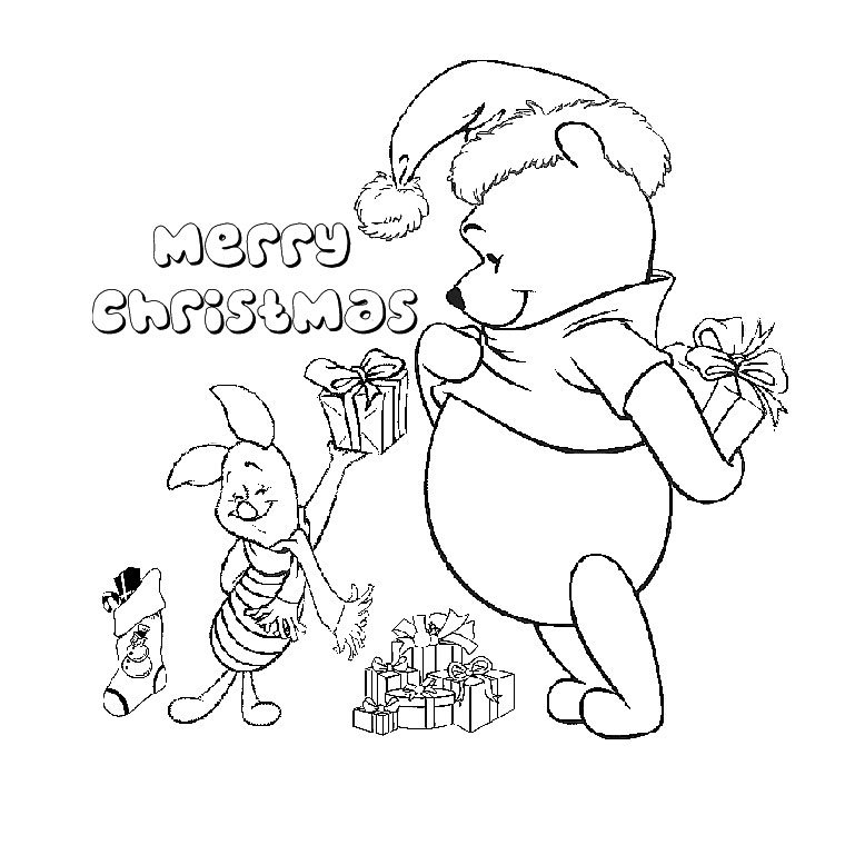 Coloriage de Winnie l'ourson à Noël