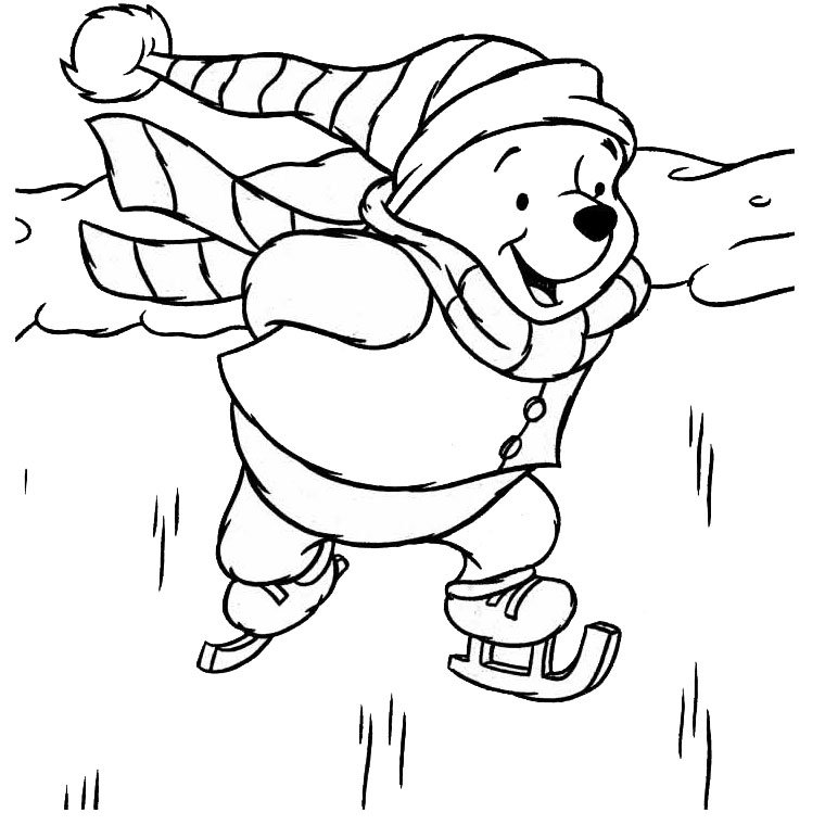 Coloriage de Winnie qui fait du patin à glace
