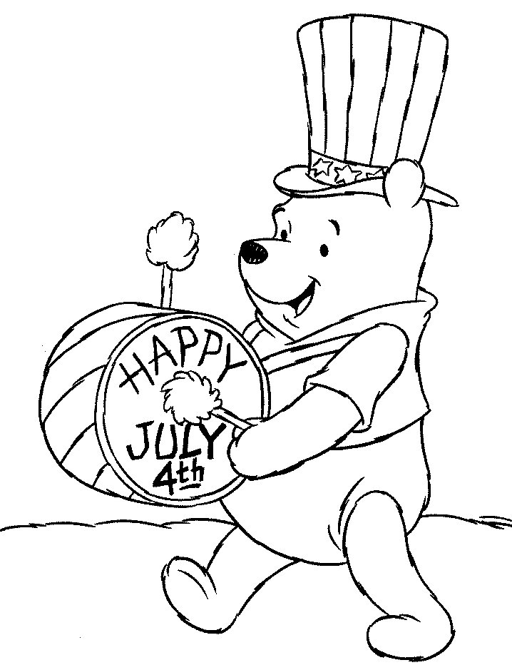 Coloriage de Winnie qui fait du tambour