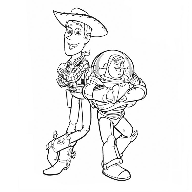 Coloriage de Woody et Buzz l'éclair