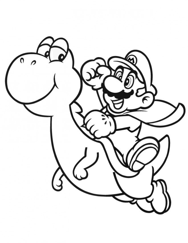 Coloriage de Yoshi avec Mario