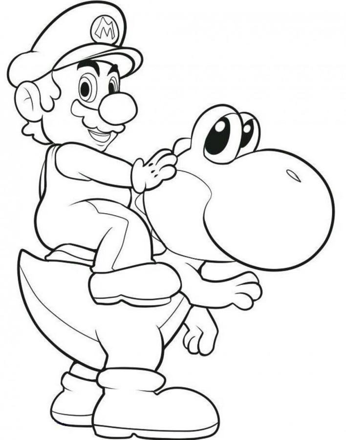 Coloriage de Yoshi et Mario 