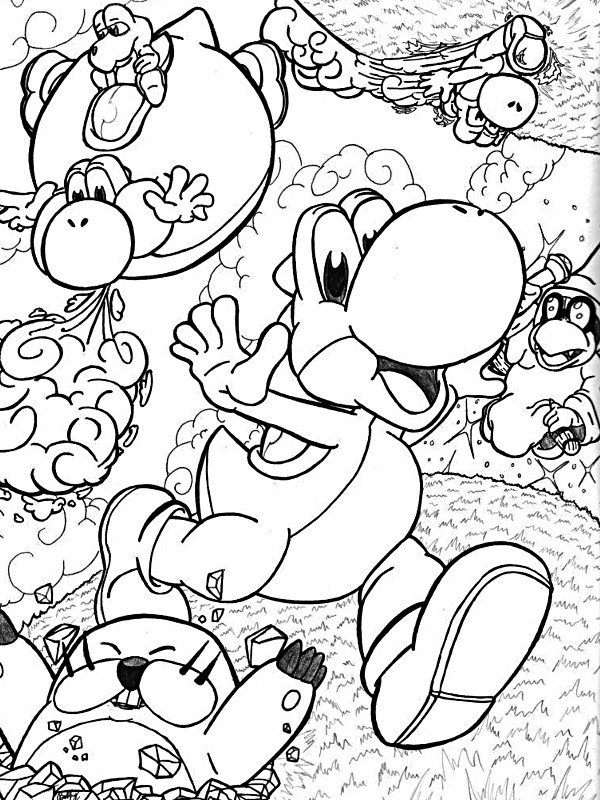Coloriage de Yoshi et ses amis