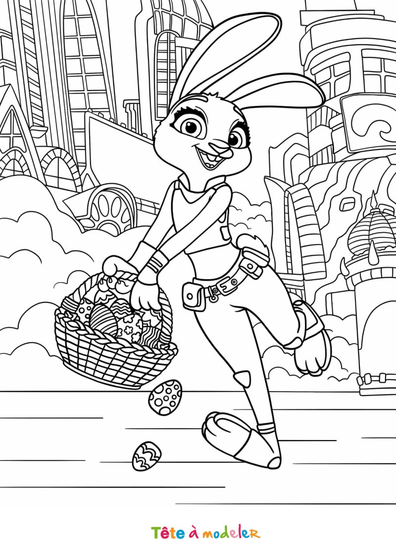 Coloriage de Zootopie à Pâques