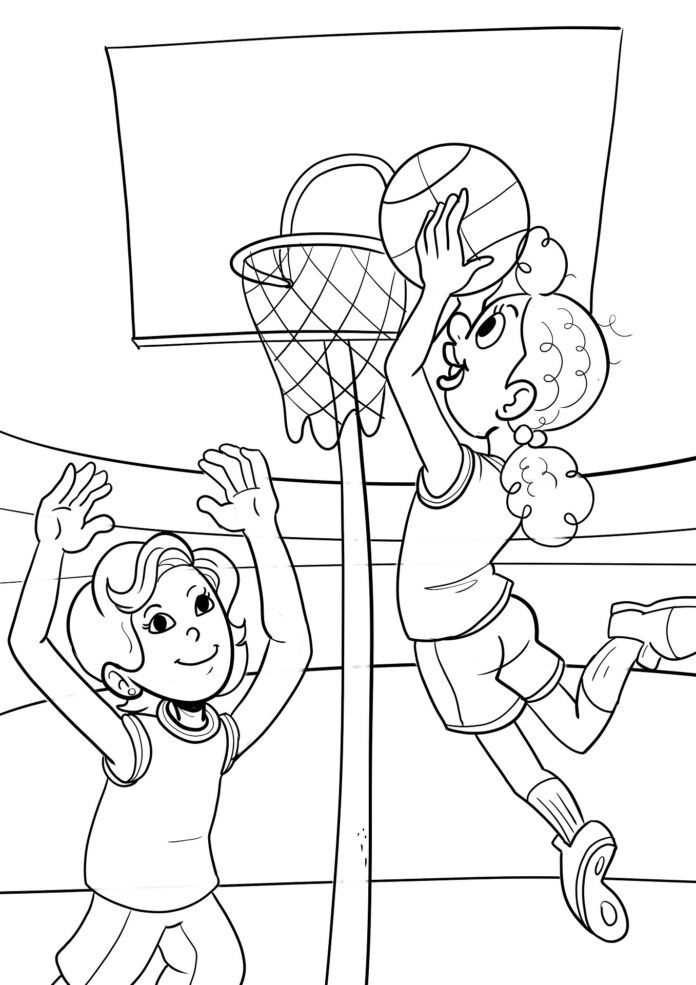 Coloriage d'enfants en match de basket