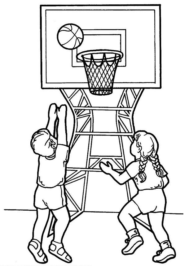 Coloriage d'enfants jouant au basket