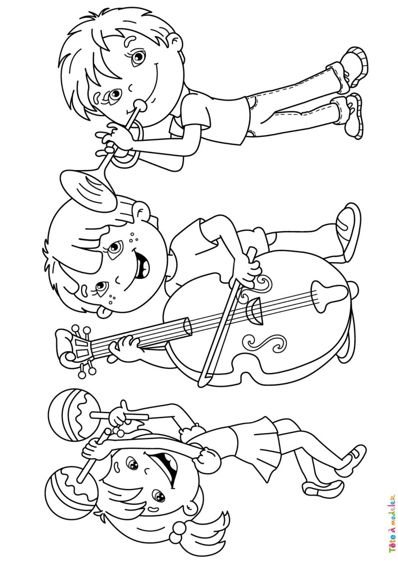 Coloriage d'enfants qui jouent de la musique