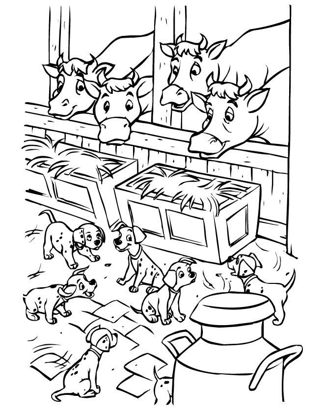 Coloriage des 101 dalmatiens à la ferme