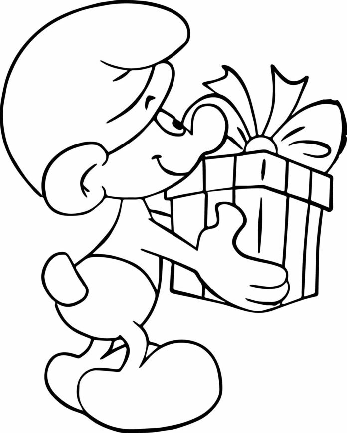 Coloriage des Schtroumpfs avec cadeau