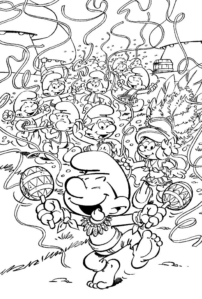 Coloriage des Schtroumpfs qui font la fête
