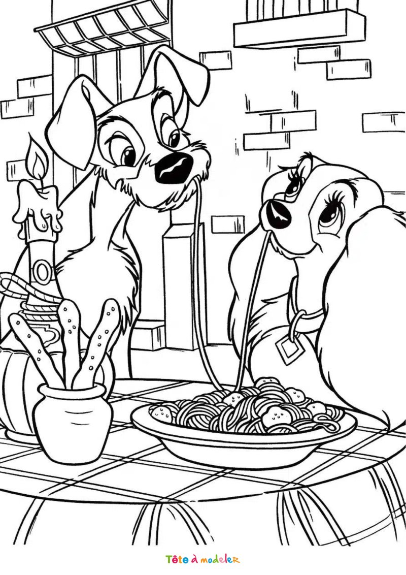 Coloriage des spaghettis de la Belle et le Clochard