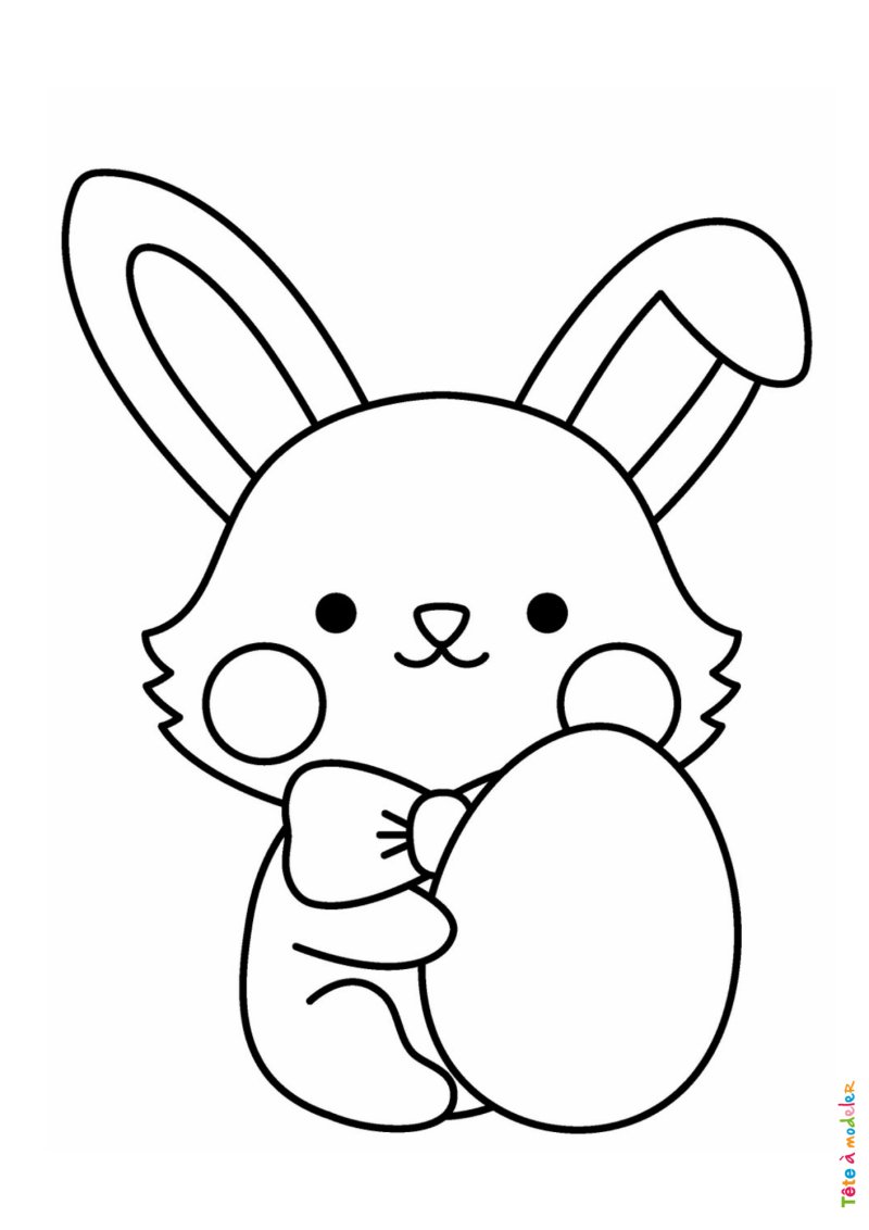 Coloriage d'un lapin de Pâques content avec son oeuf