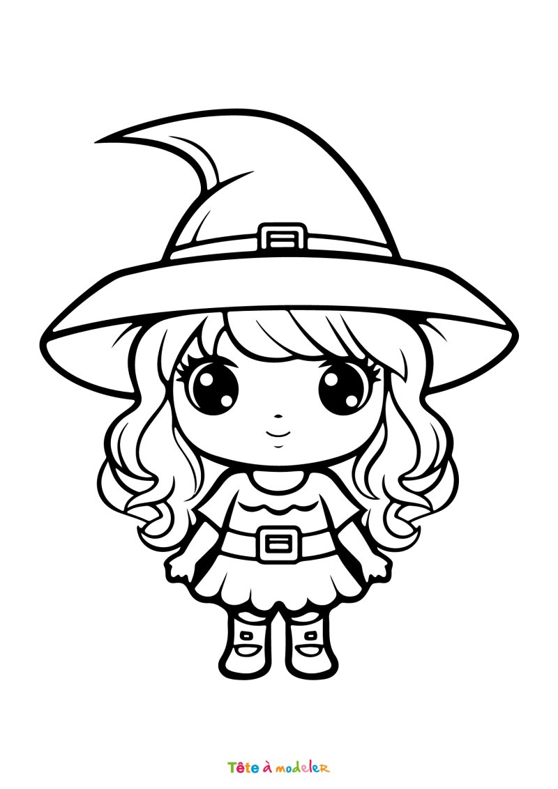 Coloriage d'une petite sorcière