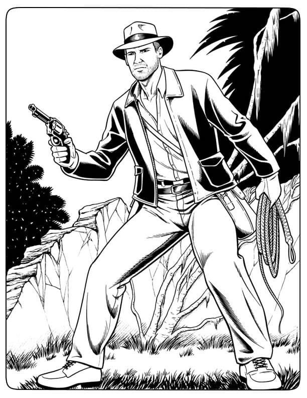 Coloriage d'Indiana Jones avec pistolet