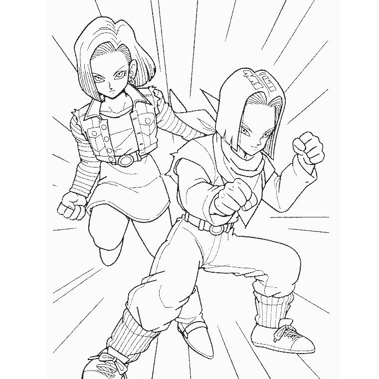 Coloriage de C-18 et C-17 de Dragon Ball Z