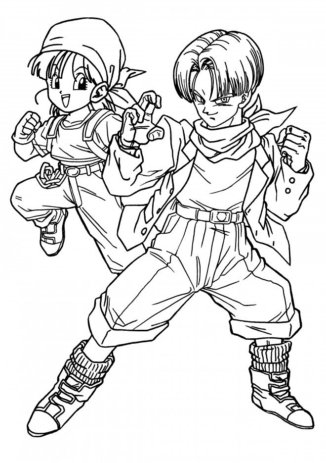 Coloriage de Pan et Trunks de Dragon Ball