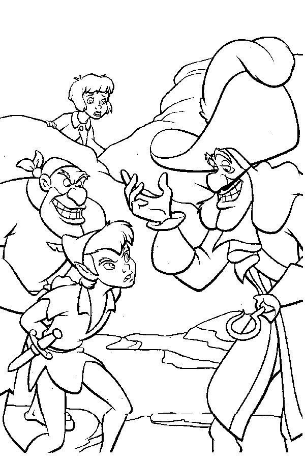 Coloriage du Capitaine Crochet qui emprisonne Peter Pan