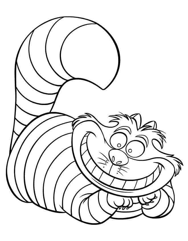 Coloriage du chat de Cheshire d'Alice au pays des merveilles 