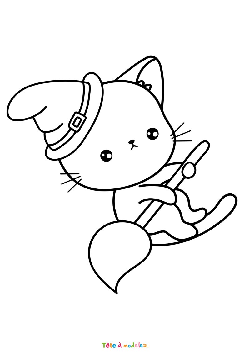 Coloriage d'un chat sorcier