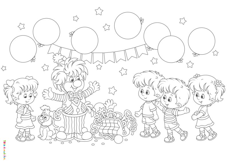coloriage du cirque : fête avec un clown