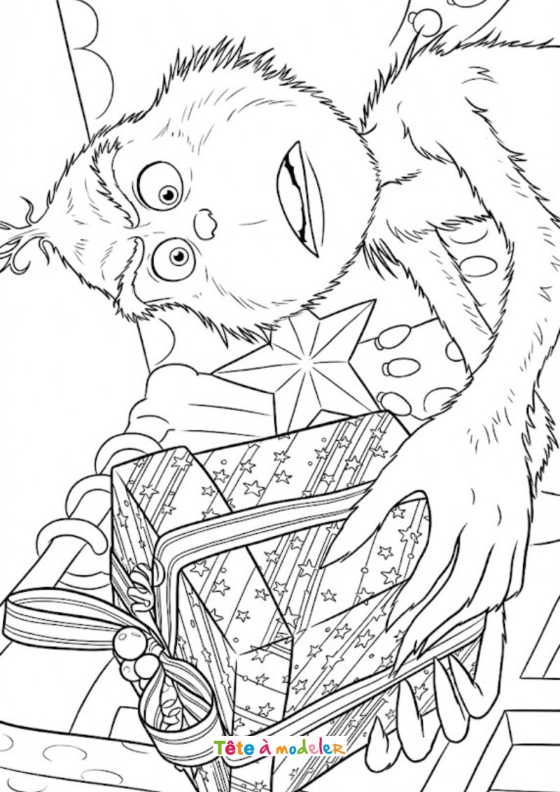 Coloriage du Grinch avec un cadeau