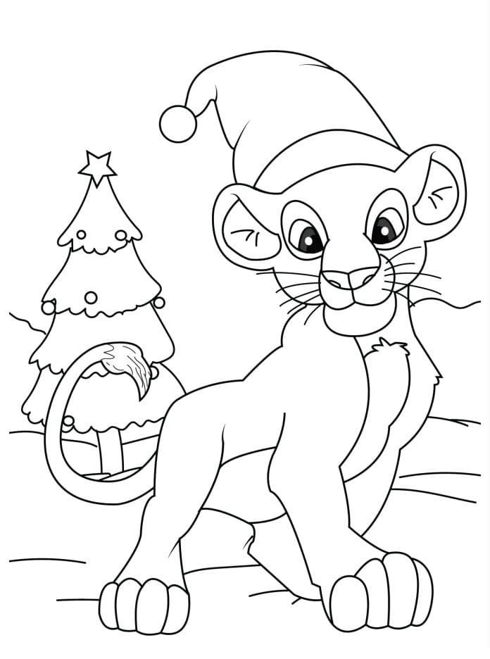 Coloriage du Roi Lion à Noël