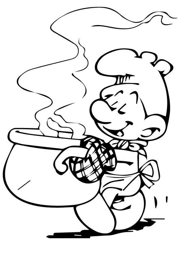 Coloriage du Schtroumpf cuisiner 