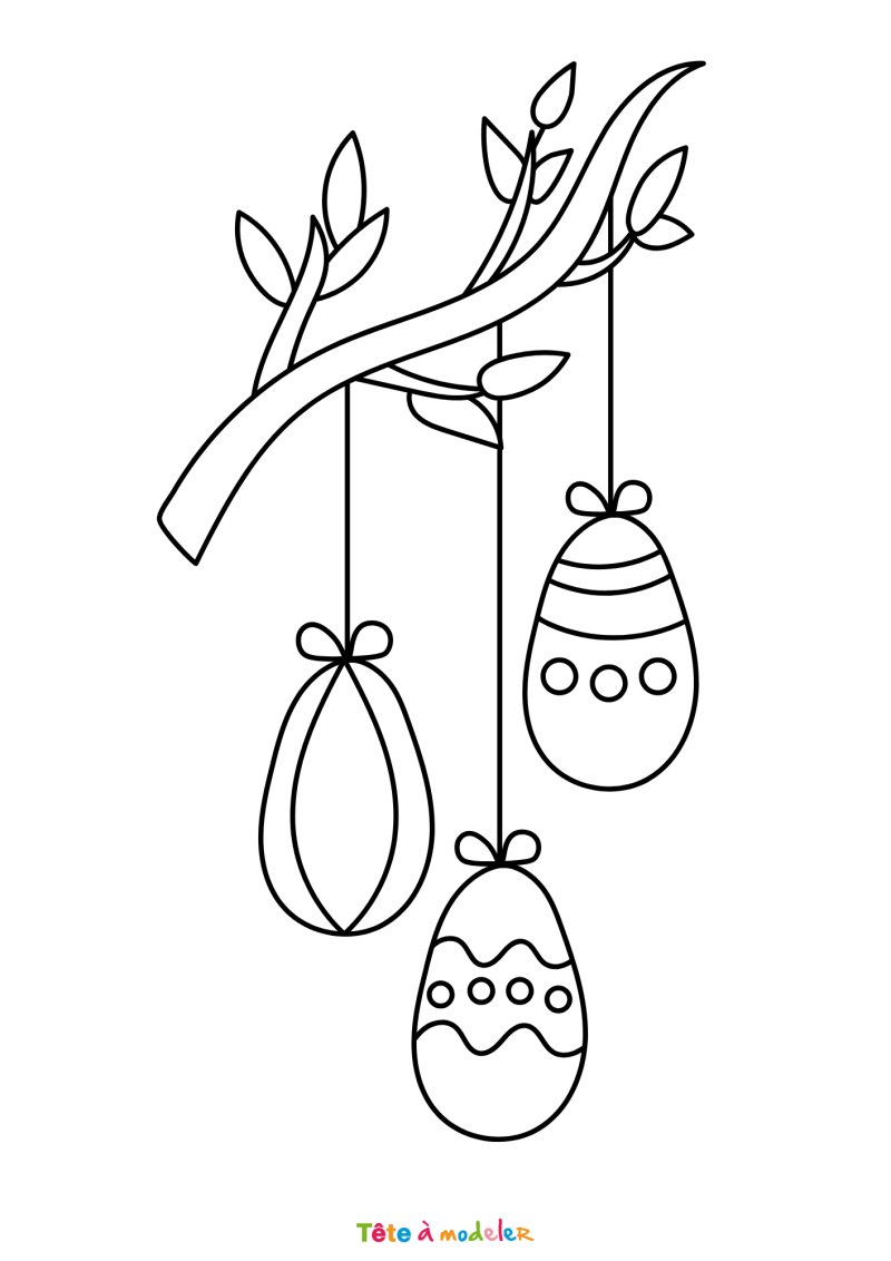 Coloriage d'un arbre de Pâques avec des oeufs