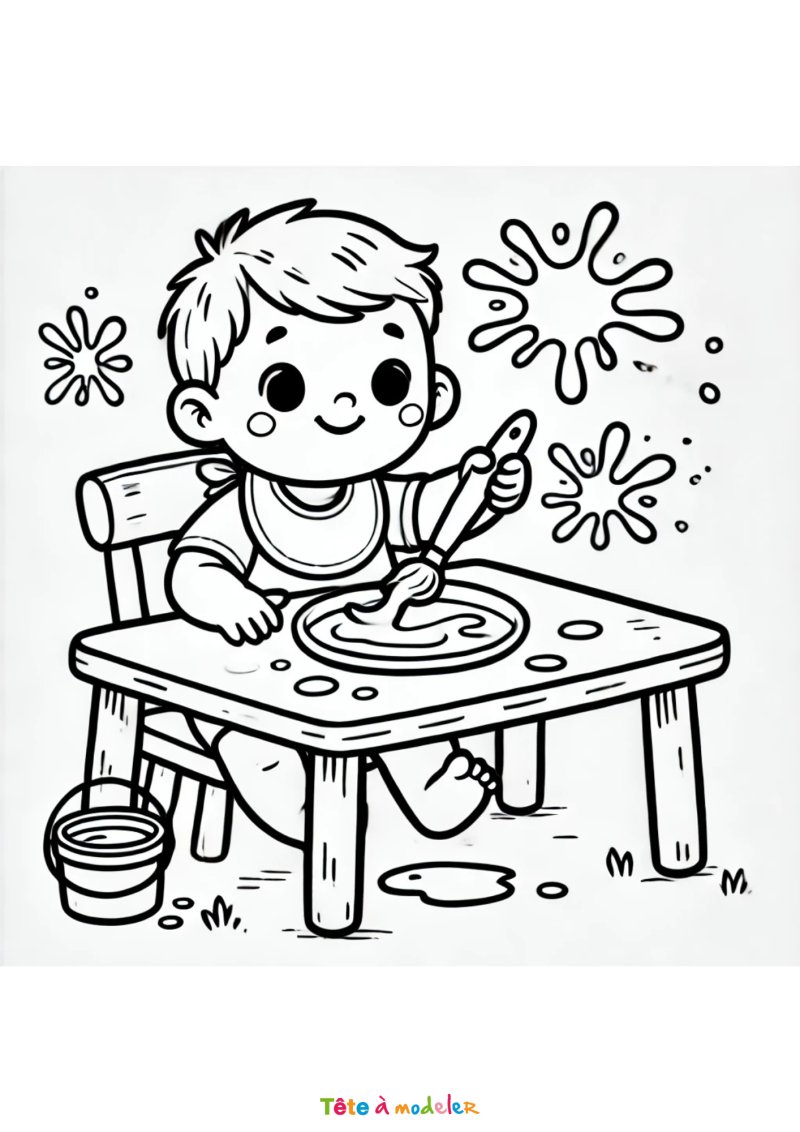 Coloriage d'un bébé qui dessine